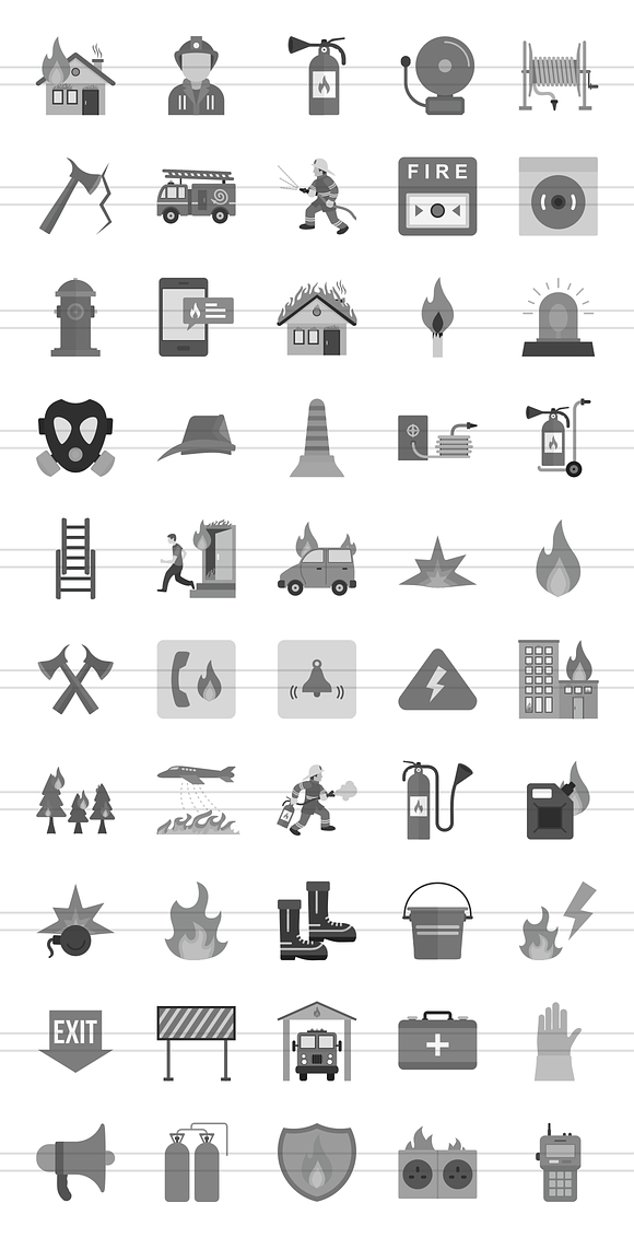 50 Firefighting Greyscale Icons in Graphics - product preview 1