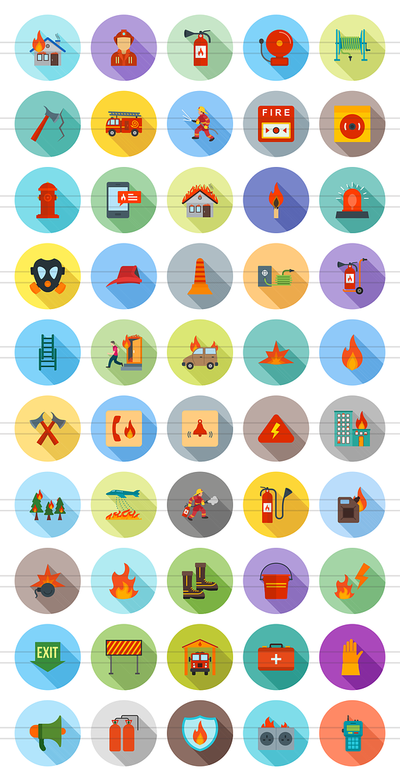50 Firefighting Flat Shadowed Icons in Graphics - product preview 1