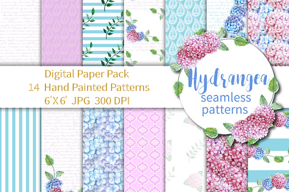 Hydrangea digital paper in Patterns - product preview 2