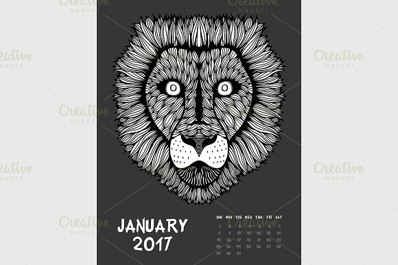 Dark Printable Calendar 2017 in Graphics - product preview 1