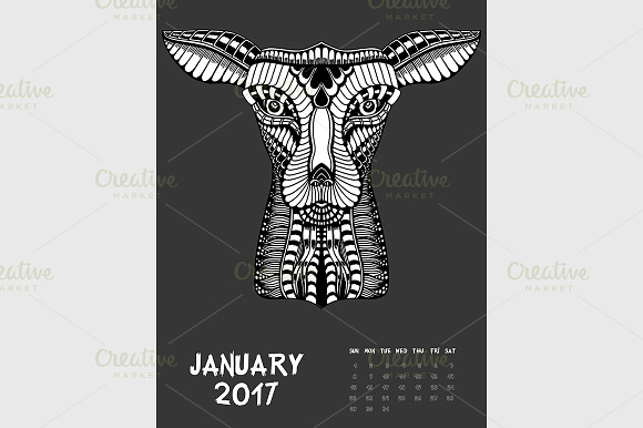 Printable Calendar 2017 Dark in Graphics - product preview 1