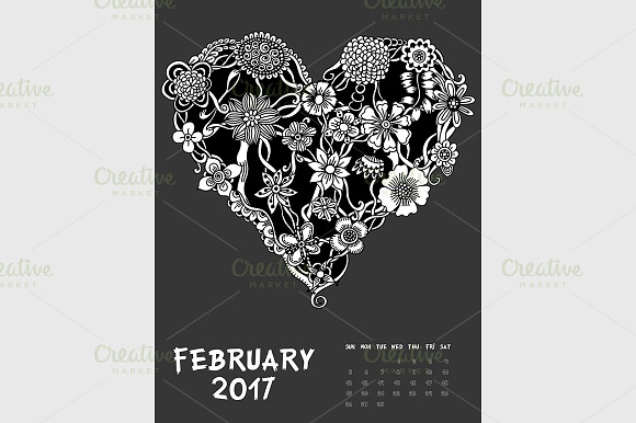 Printable Calendar 2017 Dark in Graphics - product preview 2