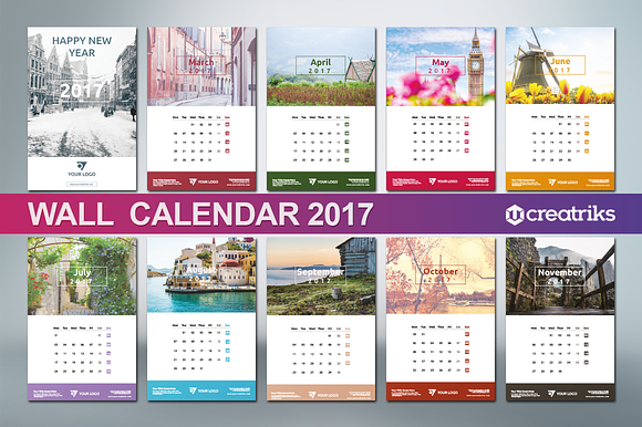 Wall Calendar 2017 - v006  in Templates - product preview 2