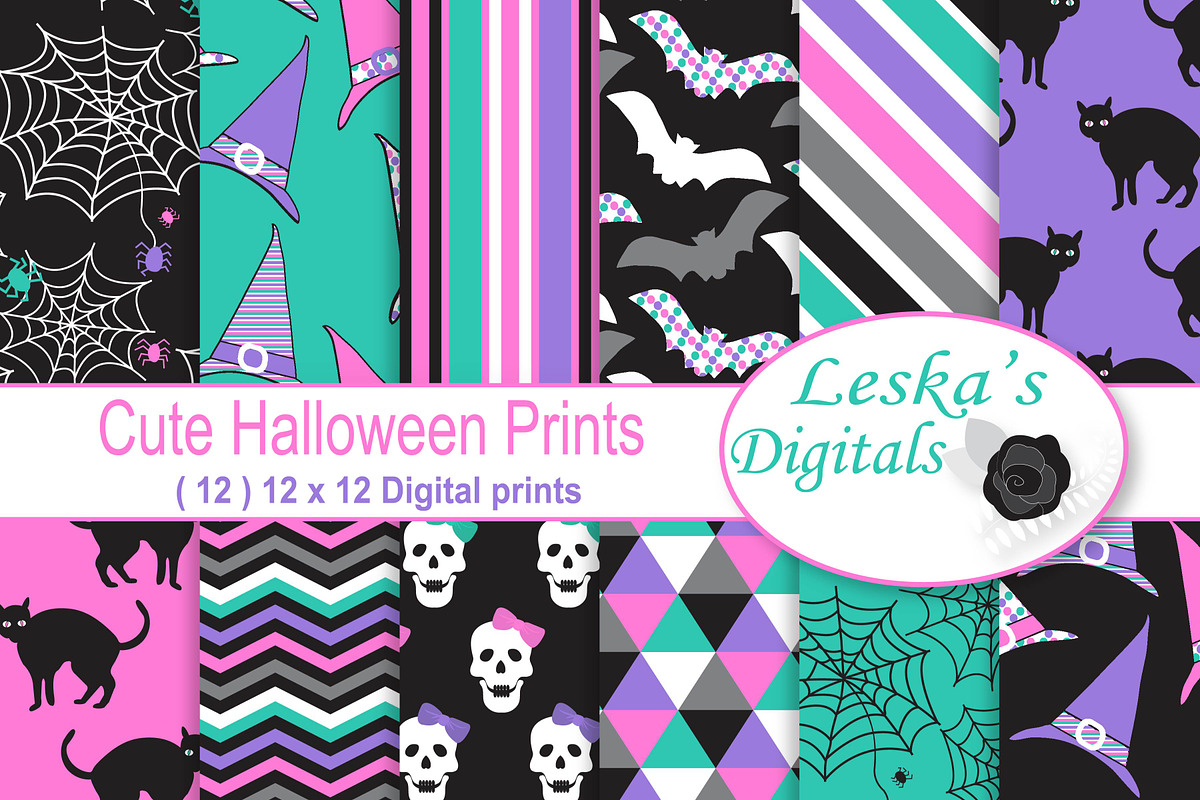 Cute Halloween Digital Paper Pack in Illustrations - product preview 8