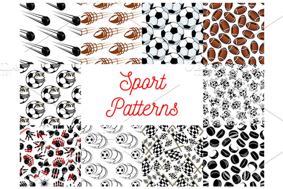 Sport objects seamless patterns