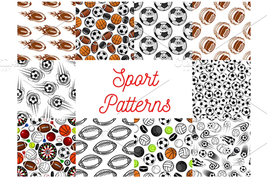 Sport  items seamless patterns