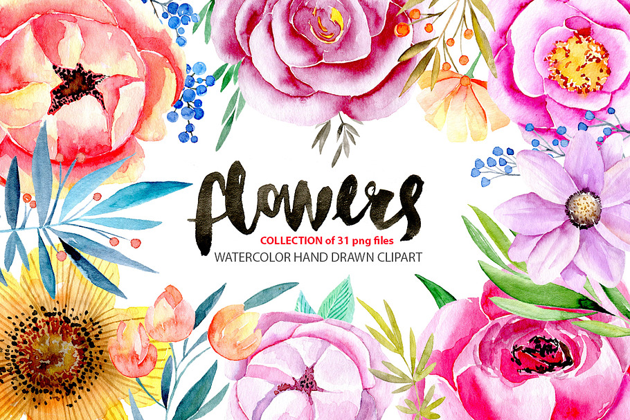 Watercolor flowers, leaves, branches in Graphics - product preview 8