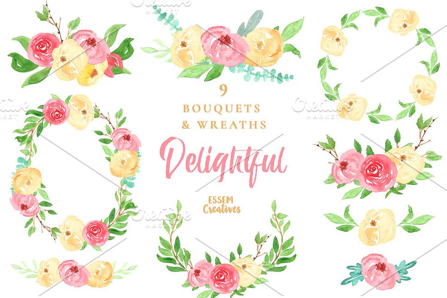 Watercolor Floral Wreaths Clipart