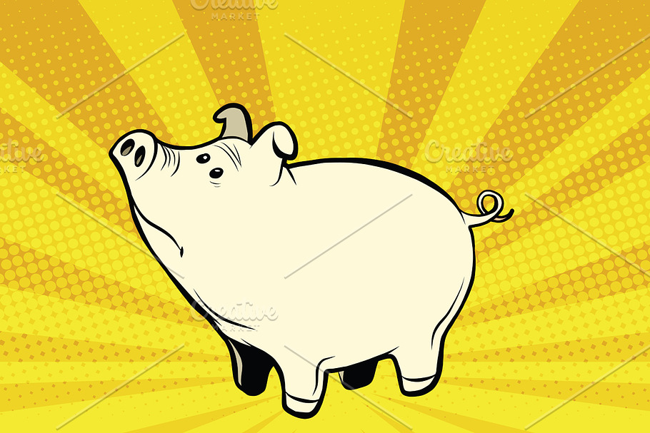 Funny cute pig pop art illustration in Illustrations - product preview 8