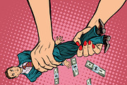 Female hands squeeze men money