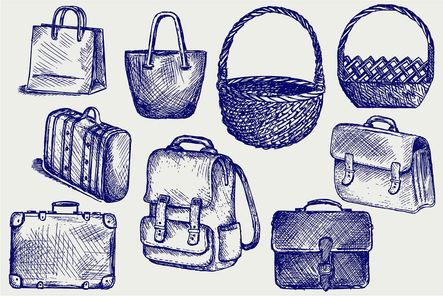 Set of bags, suitcases, baskets in Objects - product preview 8