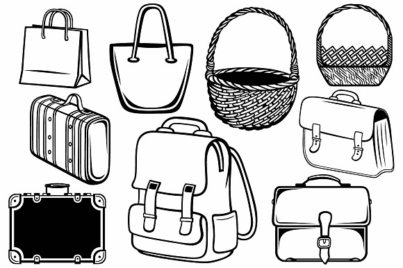 Set of bags, suitcases, baskets in Objects - product preview 1
