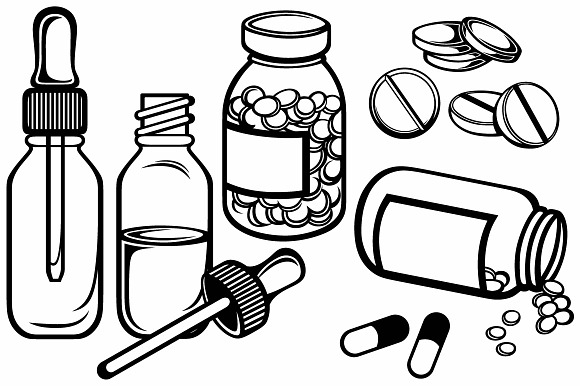Therapeutic drugs, pills in Black And White Icons - product preview 1