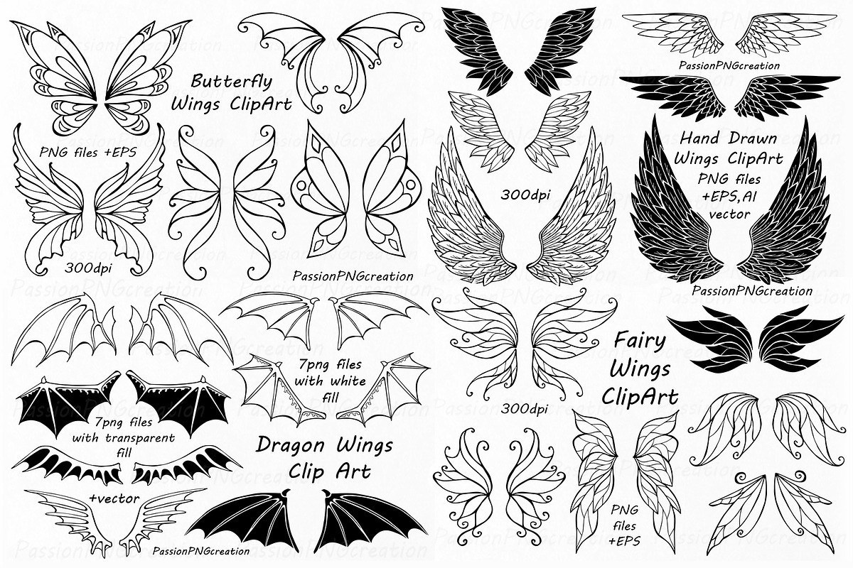 BIG SET of Doodle Wings Clipart in Illustrations - product preview 8