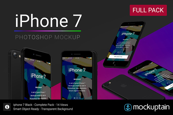 Iphone 7 Mockup Black Full Pack