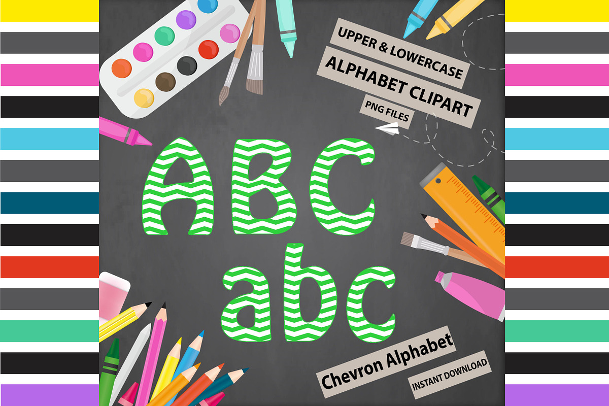Green Alphabet Clipart - Chevron in Objects - product preview 8