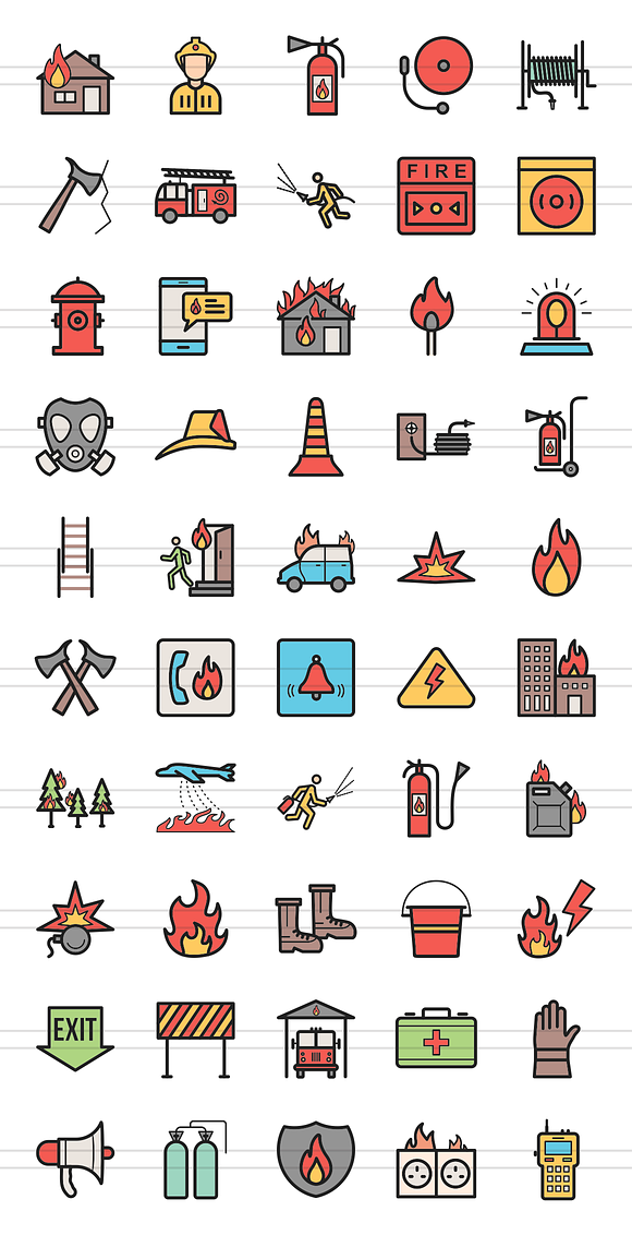 50 Firefighting Line Filled Icons in Graphics - product preview 1