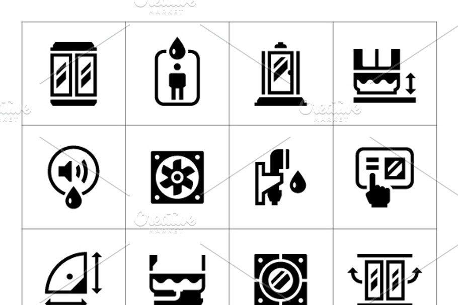 Set icons of shower cabin in Graphics - product preview 8