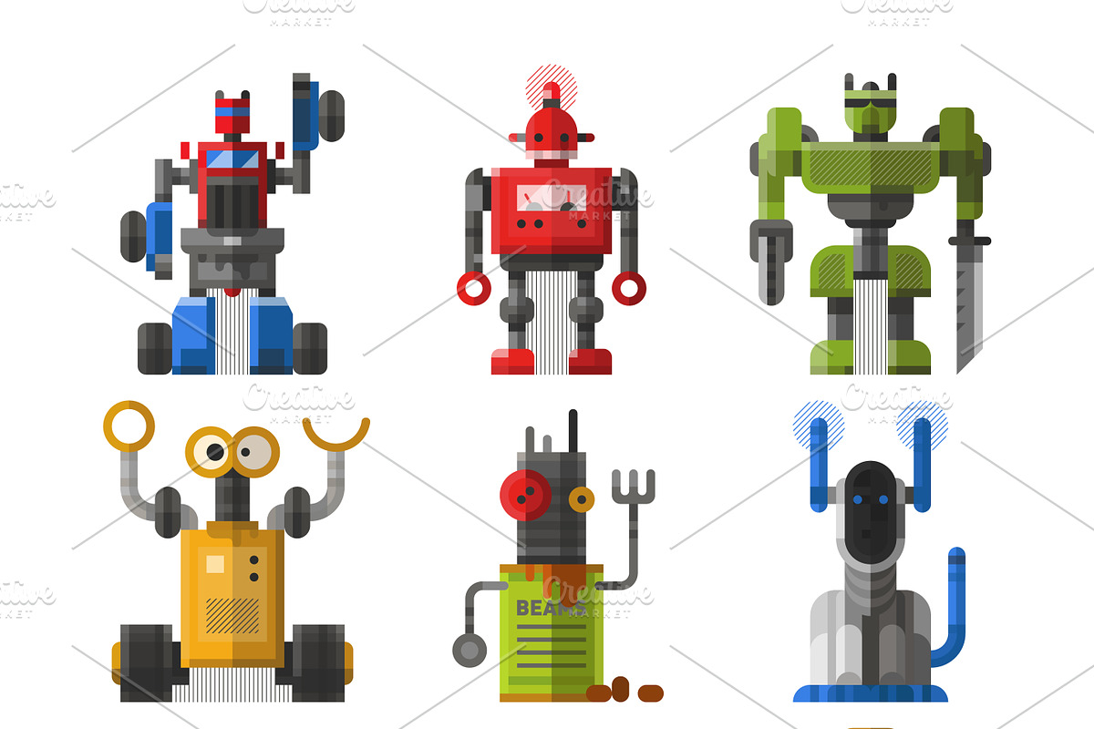 Vintage robots vector in Illustrations - product preview 8