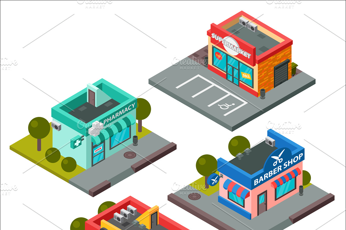 Vector isometric buildings set in Illustrations - product preview 8