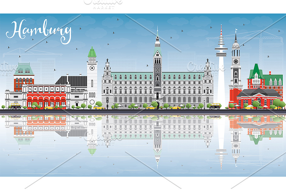 Hamburg Skyline with Gray Buildings in Illustrations - product preview 8