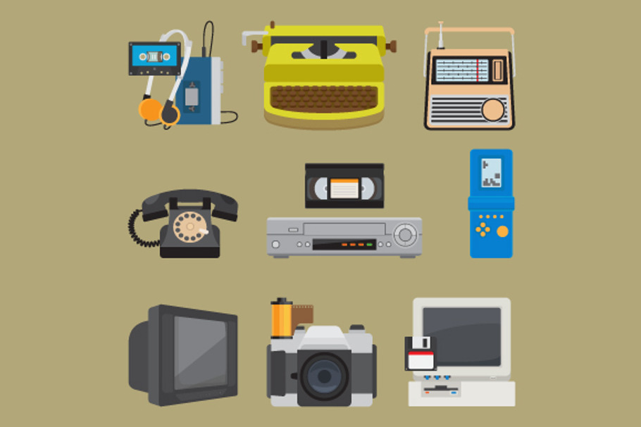 Retro gadgets icons in Graphics - product preview 8