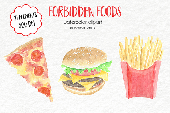 Watercolor Clip Art - Junk Food in Illustrations - product preview 2