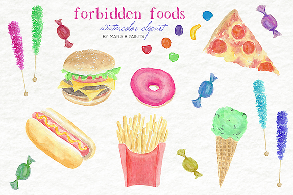 Watercolor Clip Art - Junk Food in Illustrations - product preview 3