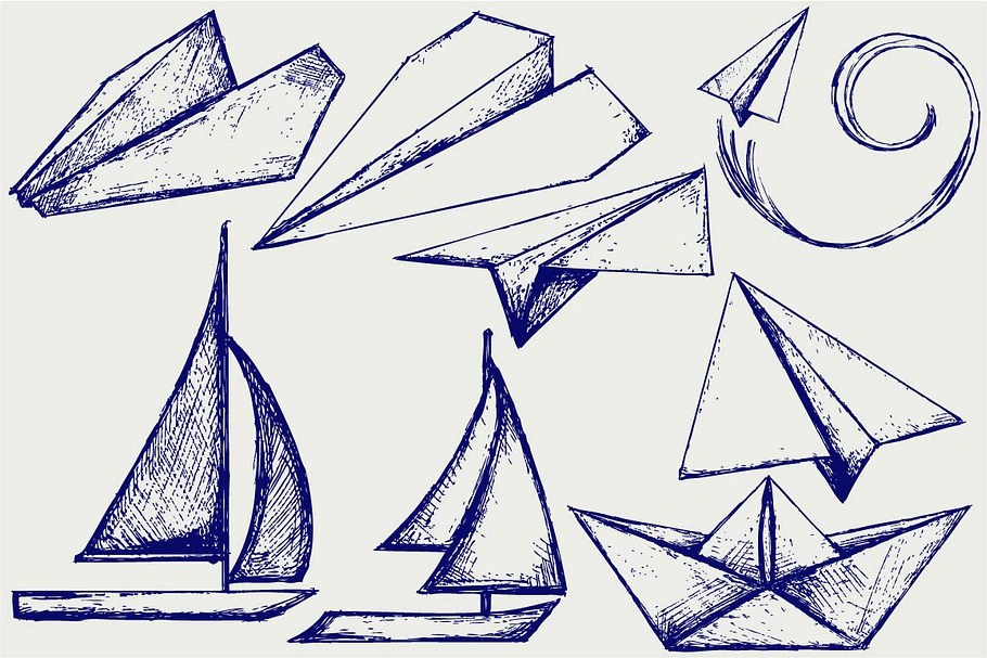 Ships and boats origami in Black And White Icons - product preview 8