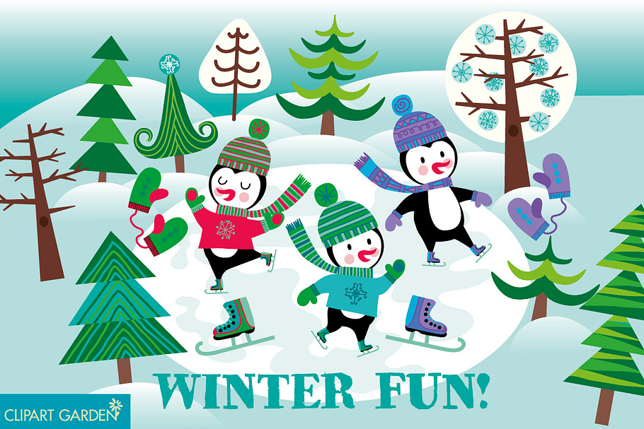 Ice skater penguins in winter. in Illustrations - product preview 8