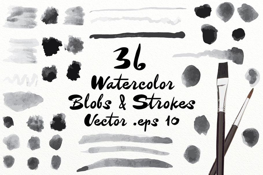 Vector Watercolor Blobs & Strokes in Objects - product preview 8