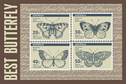Set Butterflies Postcard Card Stamps