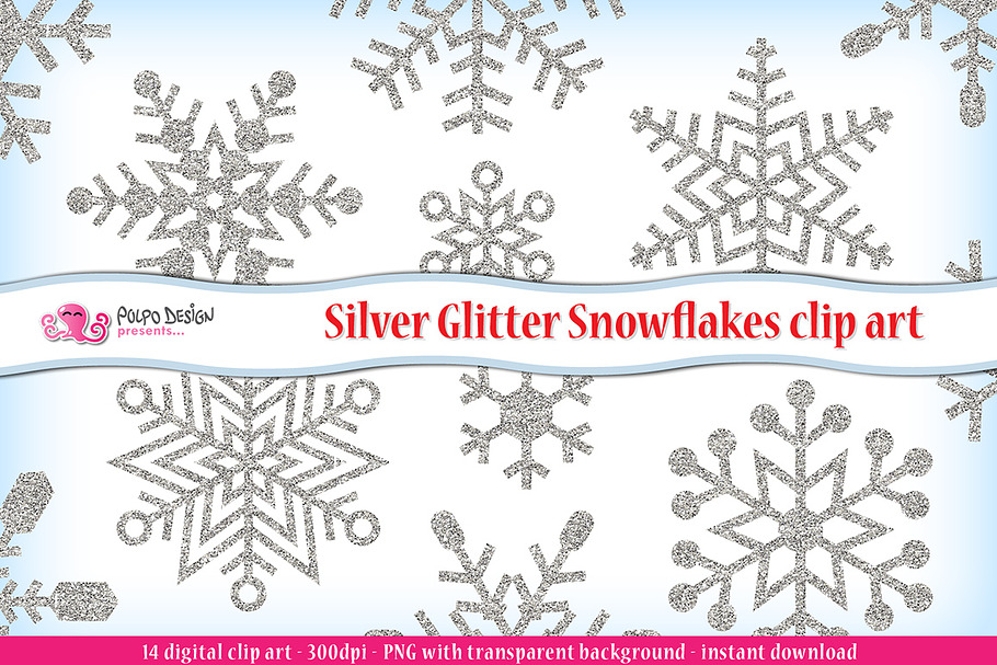 Silver Glitter Snowflakes clipart in Objects - product preview 8