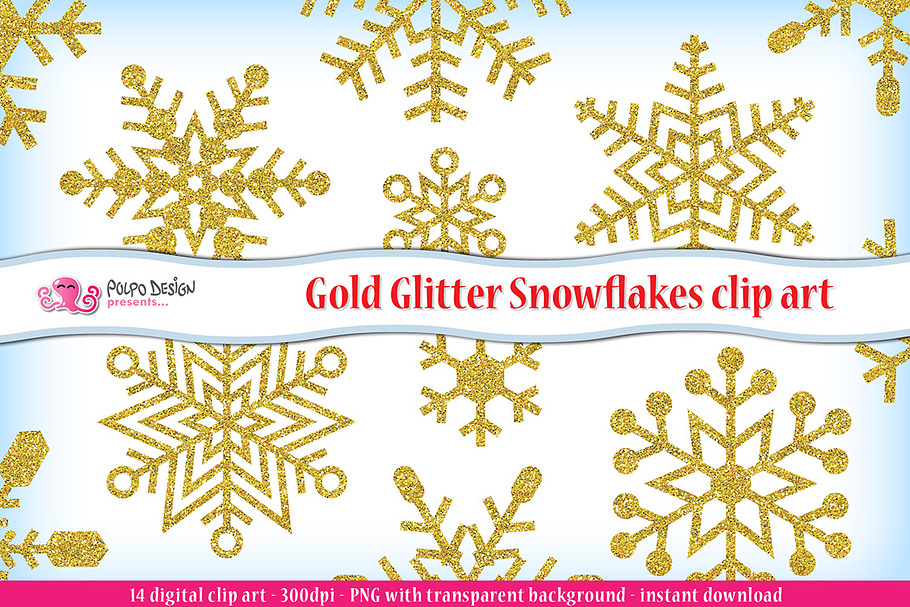 Gold Glitter Snowflakes clipart in Objects - product preview 8