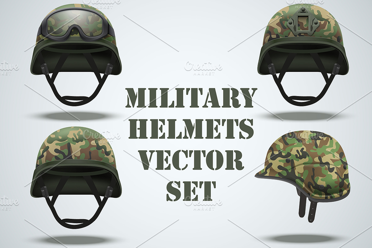 Set of Military camouflage helmets in Objects - product preview 8