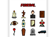 Funeral flat icon set