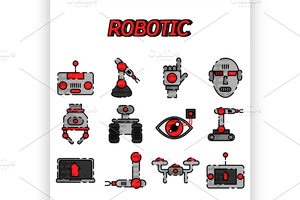 Robotic flat icon set in Illustrations - product preview 8