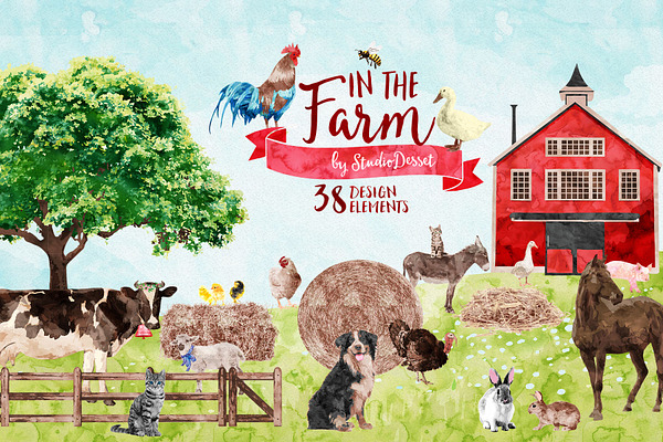 Farm Animals - Watercolor Cliparts