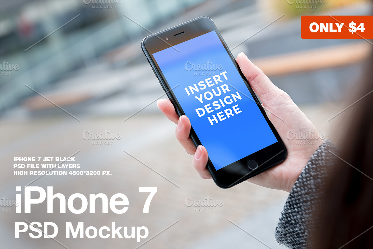iPhone 7 Black PSD Mockup in Mobile & Web Mockups - product preview 8