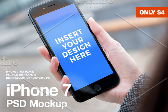 iPhone 7 Black PSD Mockup in Mobile & Web Mockups - product preview 1