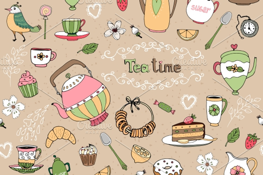 Hand-drawn tea set in Illustrations - product preview 8