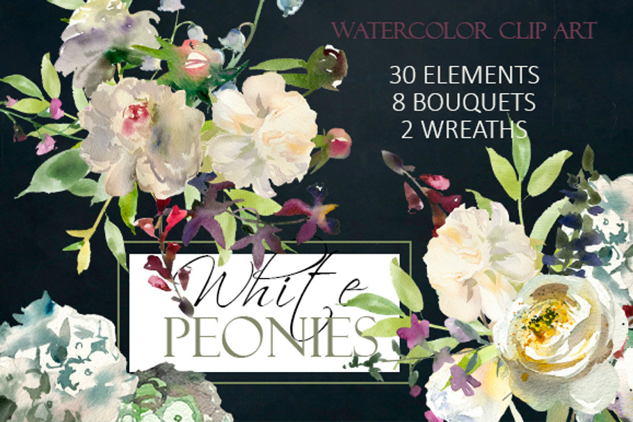 Watercolor White Flowers Clipart