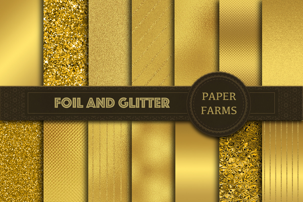 Gold foil and glitter digital paper in Textures - product preview 8