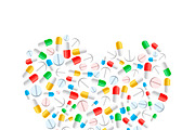 Colourful pills in heart shape