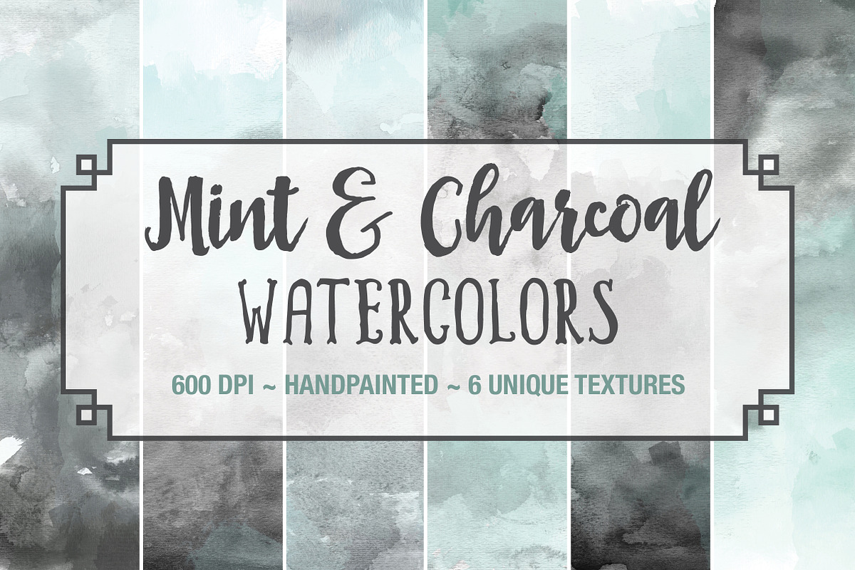 Mint & Charcoal Watercolors in Textures - product preview 8