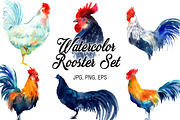 Watercolor Rooster Set