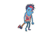 Zombie Man Walking with Ax