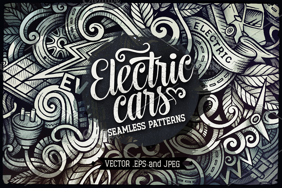 Electric Cars Doodles Patterns