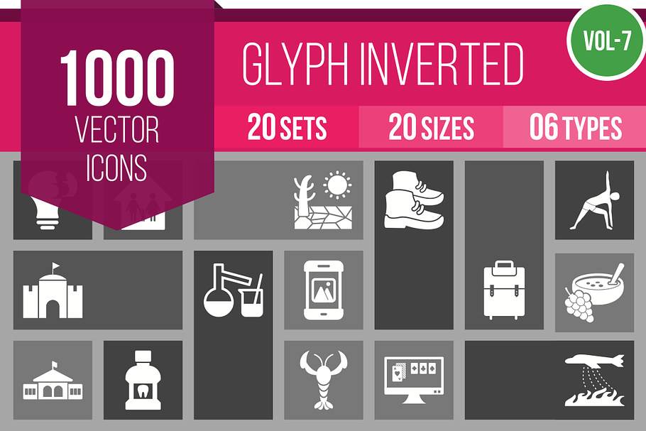 1000 Glyph Inverted Icons (V7) in Graphics - product preview 8