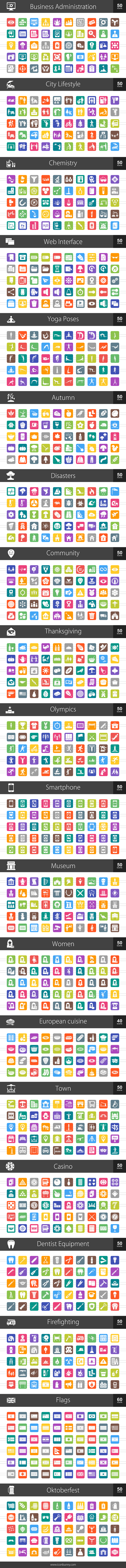 1000 Flat Round Corner Icons (V7) in Graphics - product preview 1